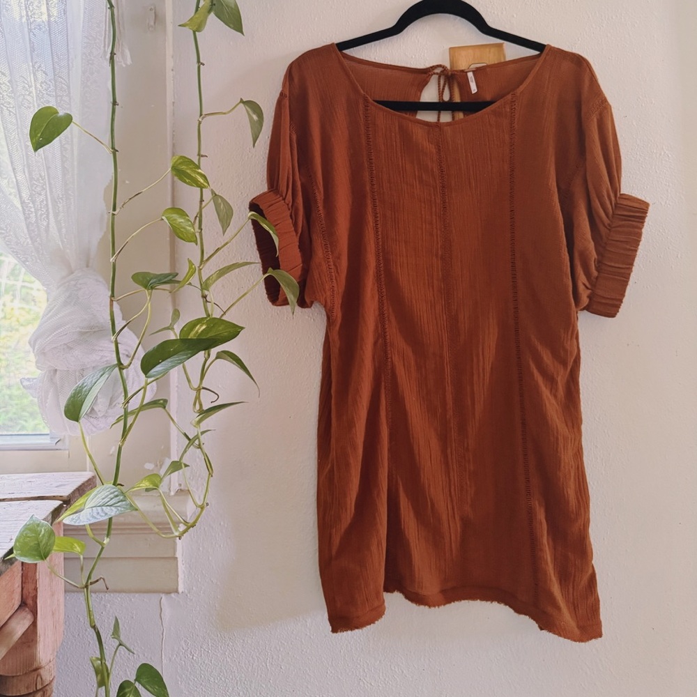 Free People Rust Color Backless Tunic Top w Tassel Ties sz. XS
